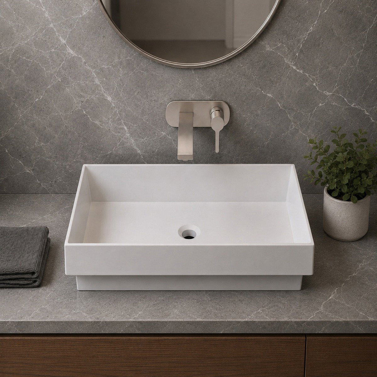 Image of White Rectangular Sink Basin with Center Drain