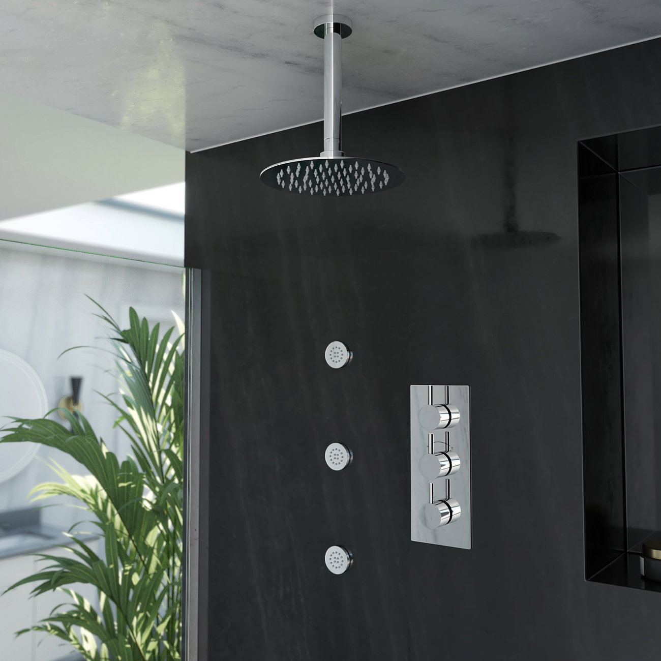 Image of Rainfall Shower Set with Rainfall Shower Head, Grab Bar