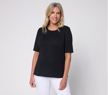Denim & Co. Essentials Interlock Elbow Sleeve Top