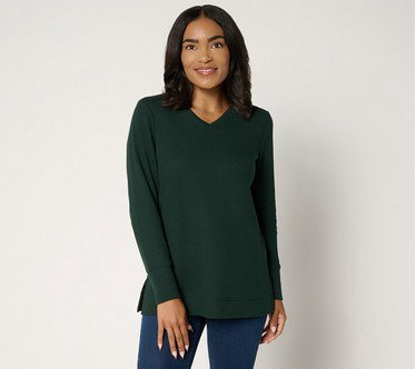 Denim & Co. Essentials Regular Waffle Knit V-Neck Tunic