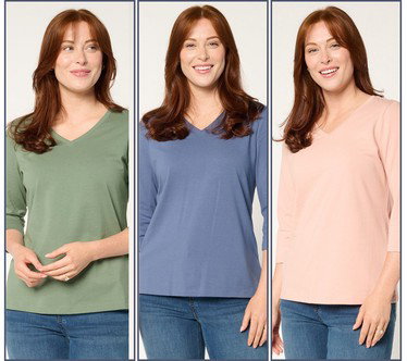 Denim & Co. Essentials Perfect Jersey 3-Pack 3/4 Sleeve Tops