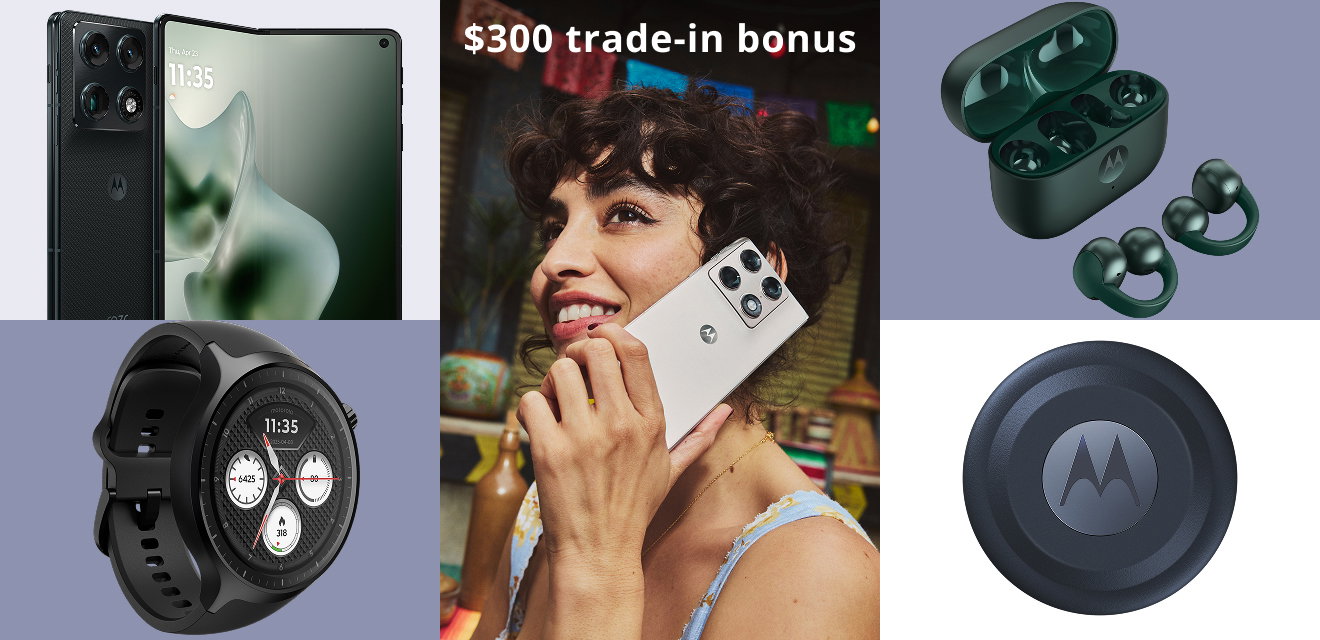 motorola razr fold - moto tag, moto watch, and moto buds loop