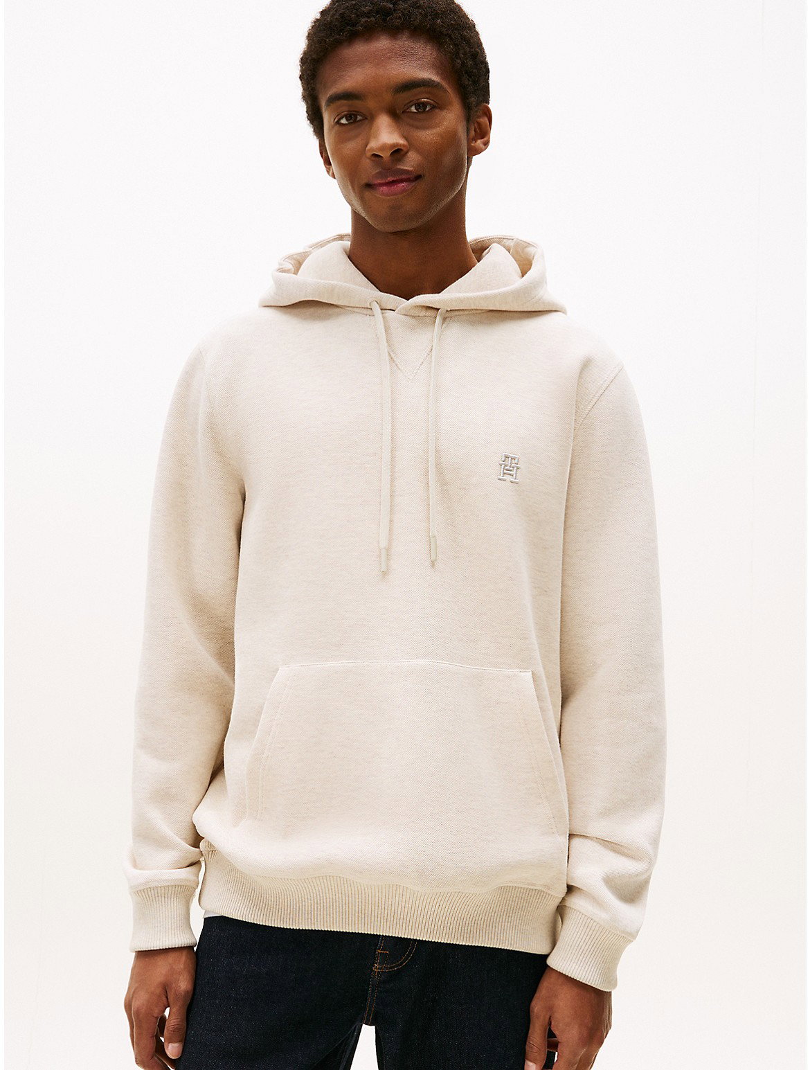 Men's Embroidered Logo Interlock Hoodie - Beige - XS 