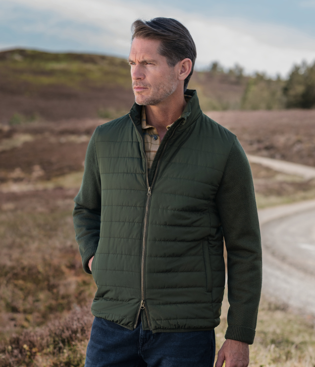 Men's Quilted Jacket with Wool-Rich Knit Sleeves