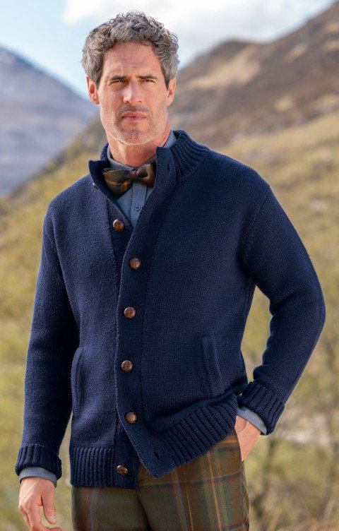 Men's Pure New Wool Football Button Cardigan
