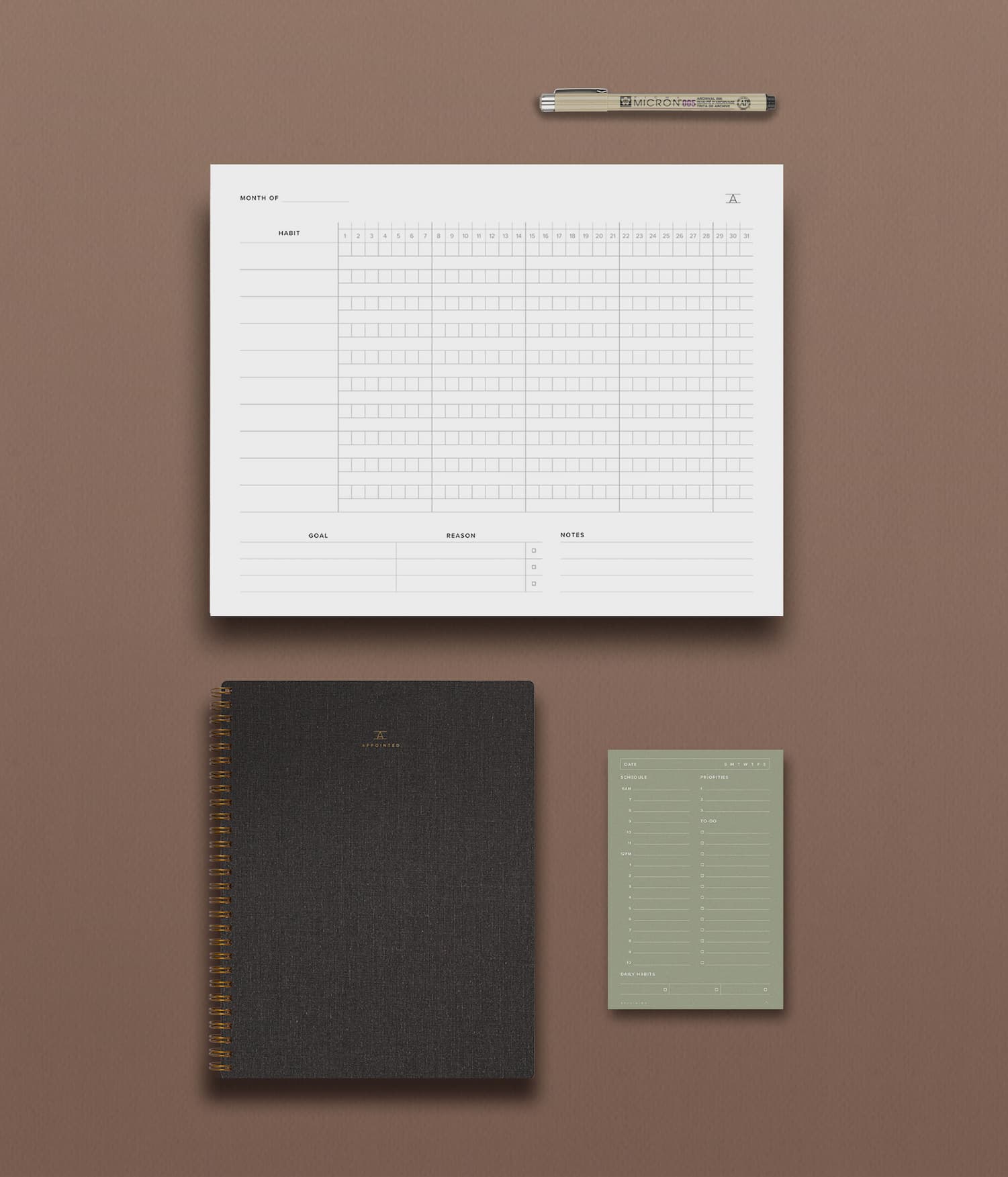 The Productivity Collection: The Notebook, Habit Tracker, Daily Task Pad, The Notebook Micron Pen