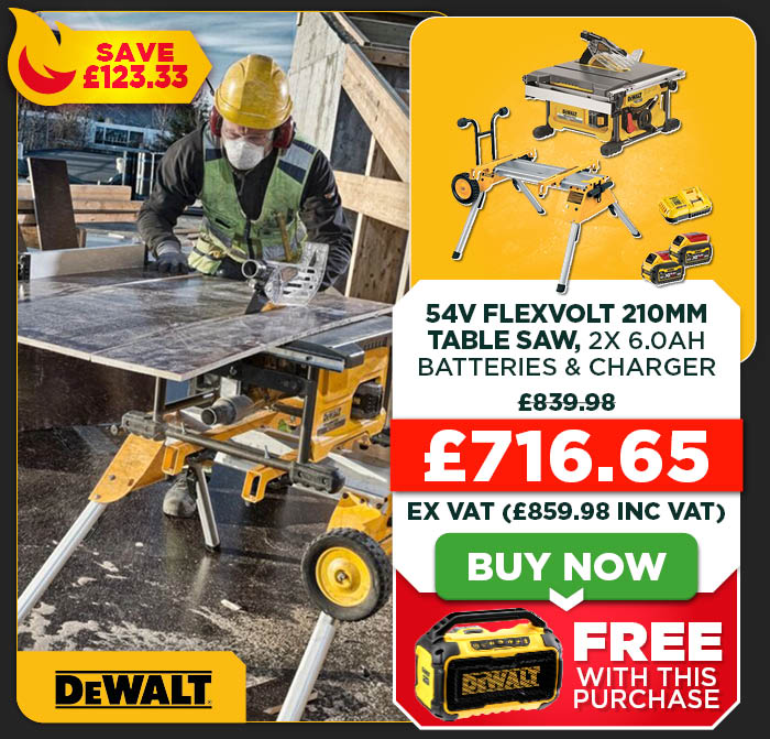 Dewalt DCS7485T2 54V XR FLEXVOLT 210mm Table Saw, 2x 6.0Ah XR FLEXVOLT Batteries & Charger