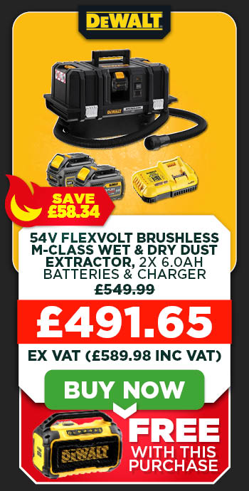 Dewalt DCV586MT2 54V XR FLEXVOLT Brushless M-Class Wet & Dry Dust Extractor, 2x 6.0Ah XR FLEXVOLT Batteries & Charger