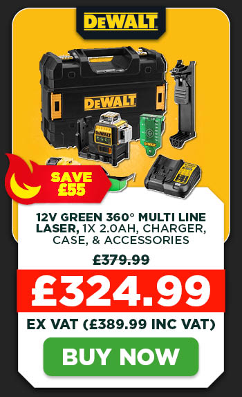 Dewalt DCE089D1G 12V XR Green 360° Multi Line Laser with 1x 2.0Ah, Charger, Case, Safety Glasses, Wall Bracket & Target Plate