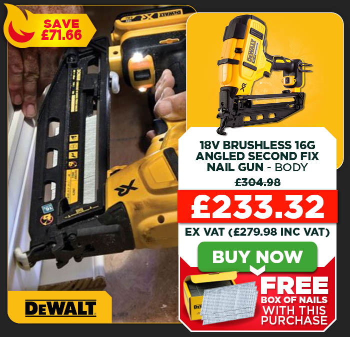 Dewalt DCN660N 18V XR Brushless 16G Angled Second Fix Nail Gun - Body