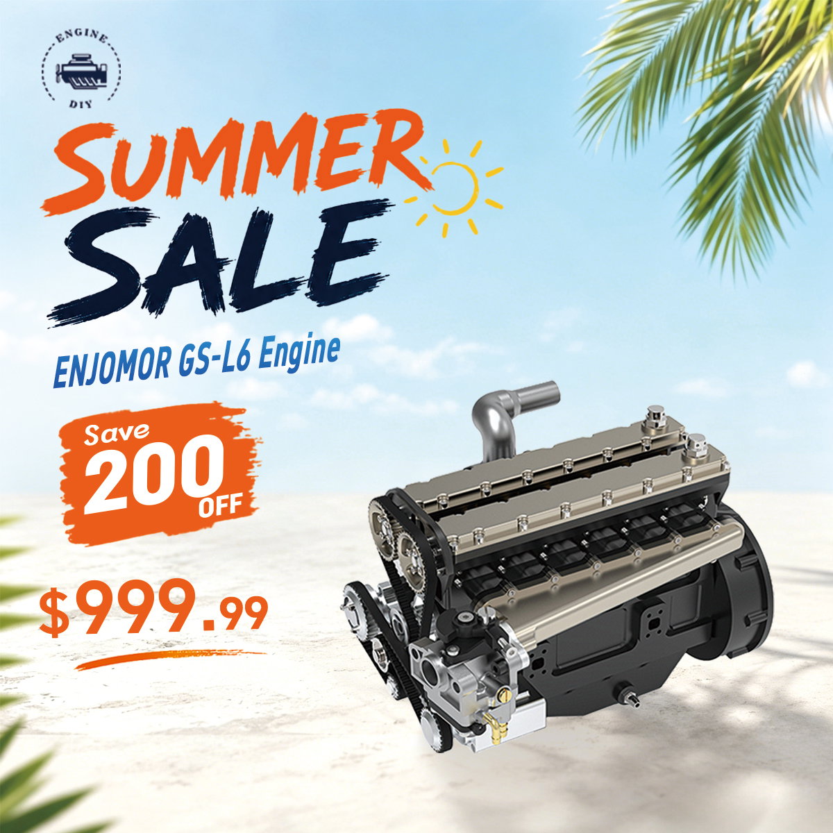 ENJOMOR GS-L6 1/5 Scale 28CC Inline 6-Cylinder DOHC 4-Stroke Water-Cooled Gasoline IC Engine Model