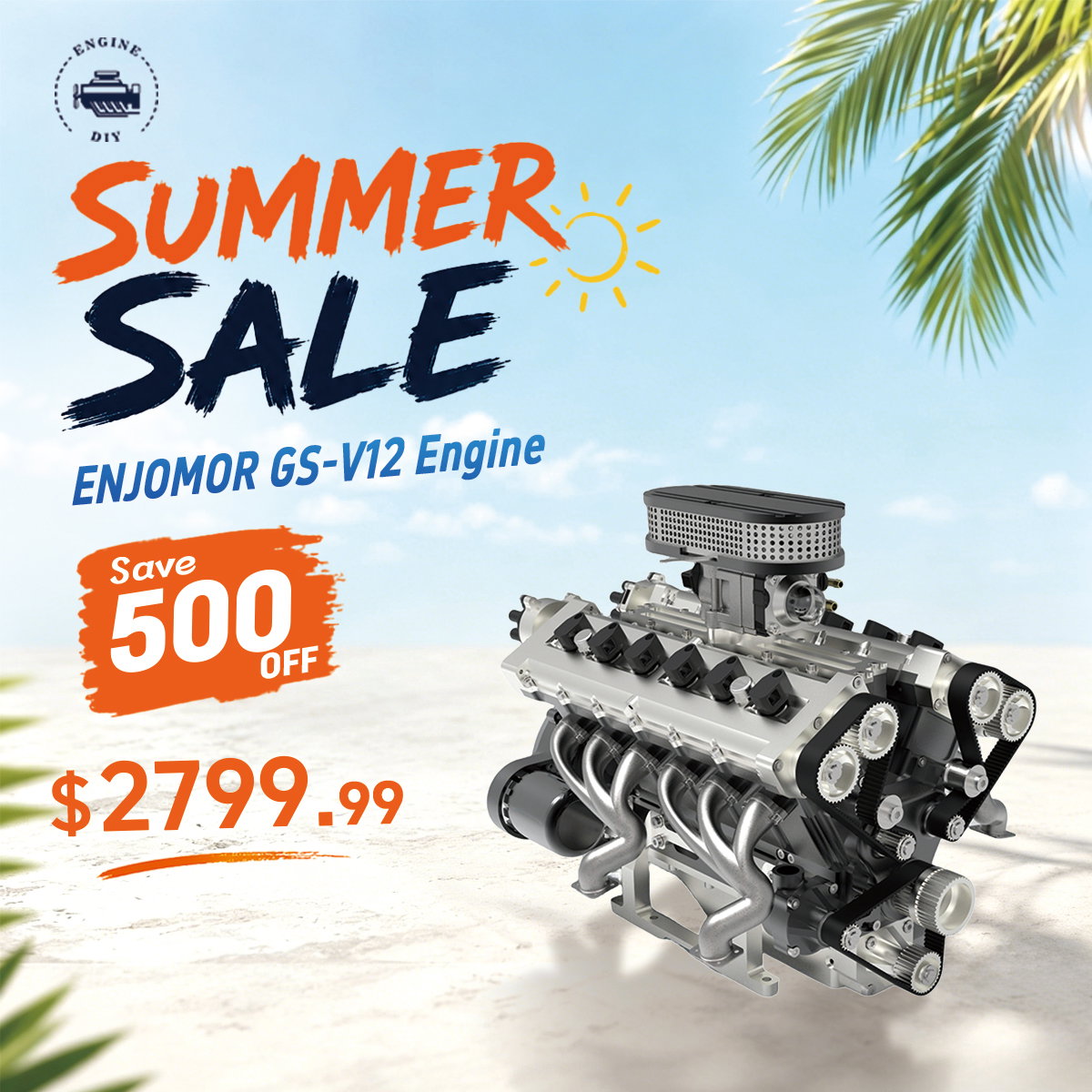 ENJOMOR V12 Engine GS-V12 72CC DOHC 4-Stroke 12-Cylinder 48-Valve Water-Cooled Electric Start Gasoline Engine Model - V12 Engine Model That Works
