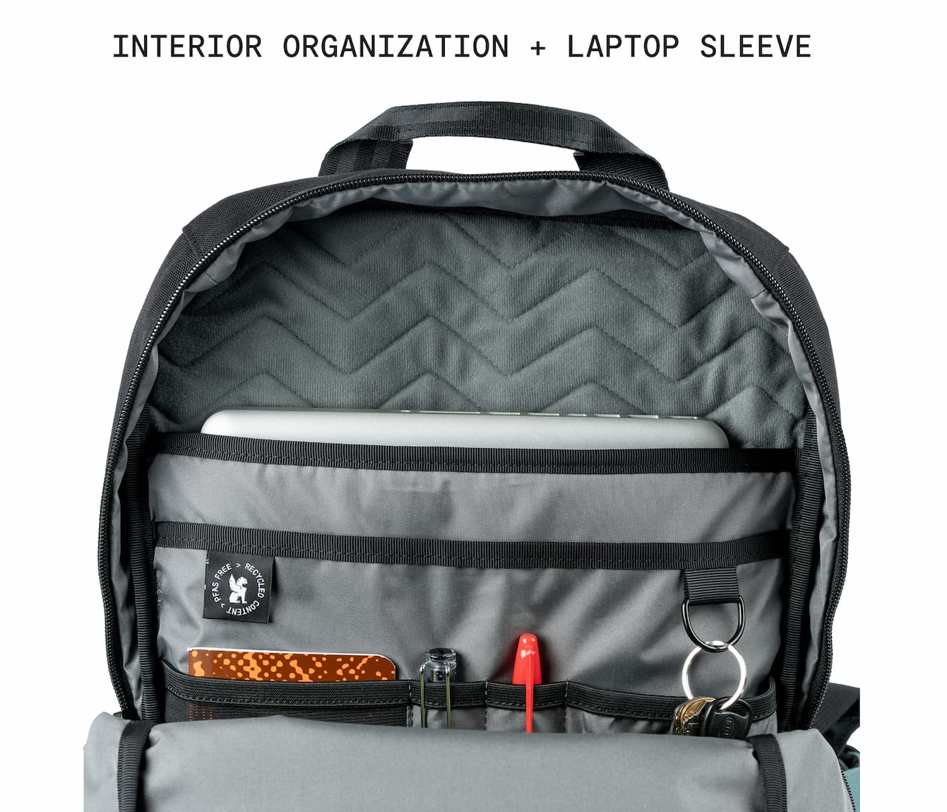 The internal laptop sleeve organization of the Recruit 22L
