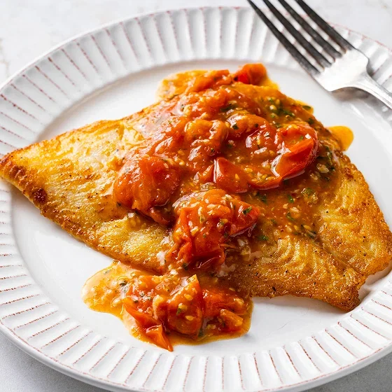 Pan-Seared Flounder with Burst Cherry Tomato Sauce