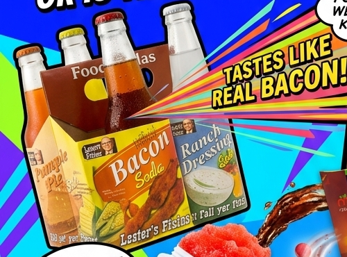 Lester's Food Sodas in unusual flavors including Bacon Soda