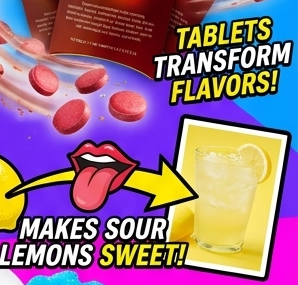 mBerry tablets transforming a sour lemon into a sweet-tasting drink