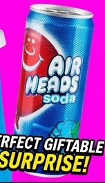Blue Airheads Soda can presented as a giftable surprise
