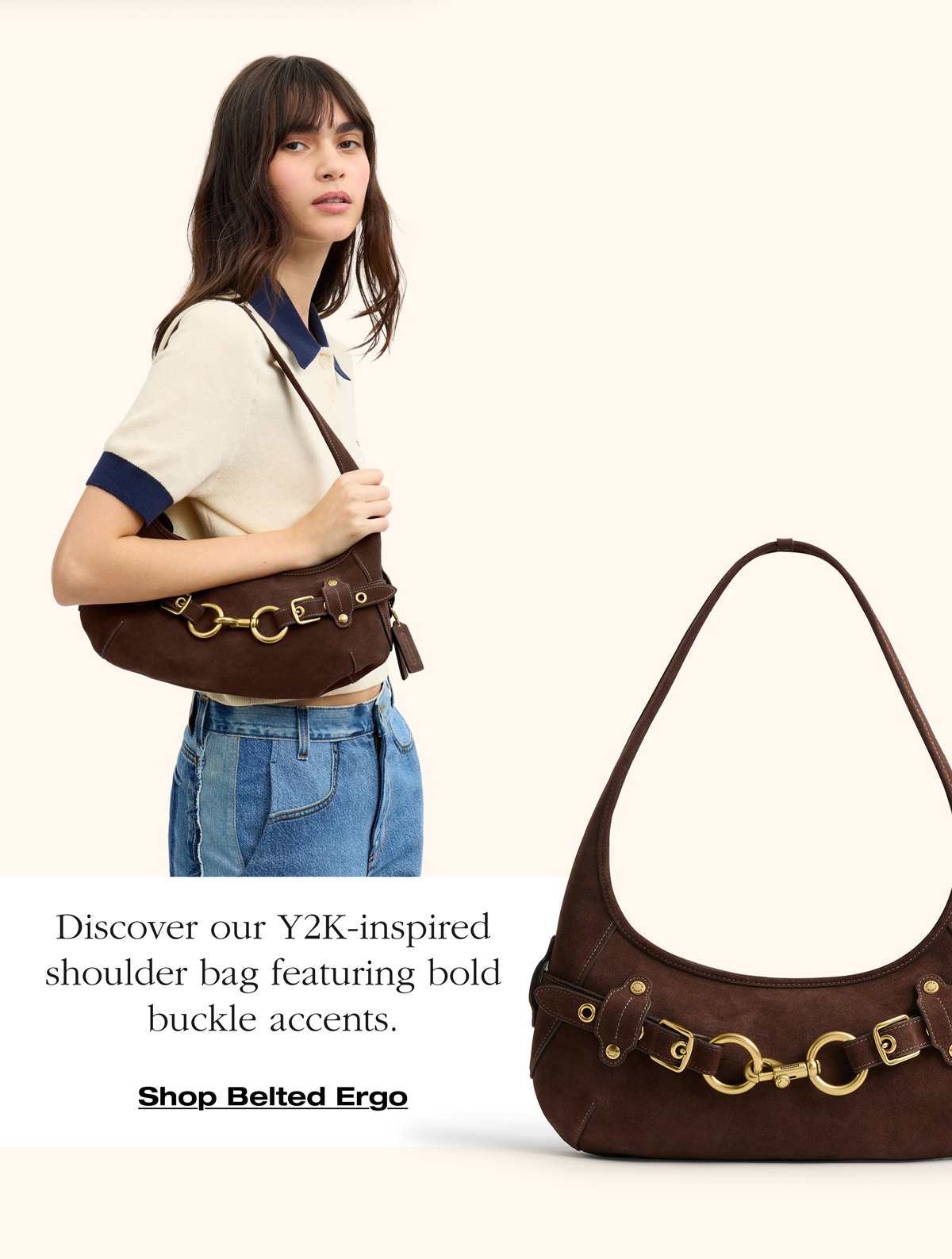 Discover our Y2K-inspired shoulder bag featuring bold buckle accents. Shop Belted Ergo