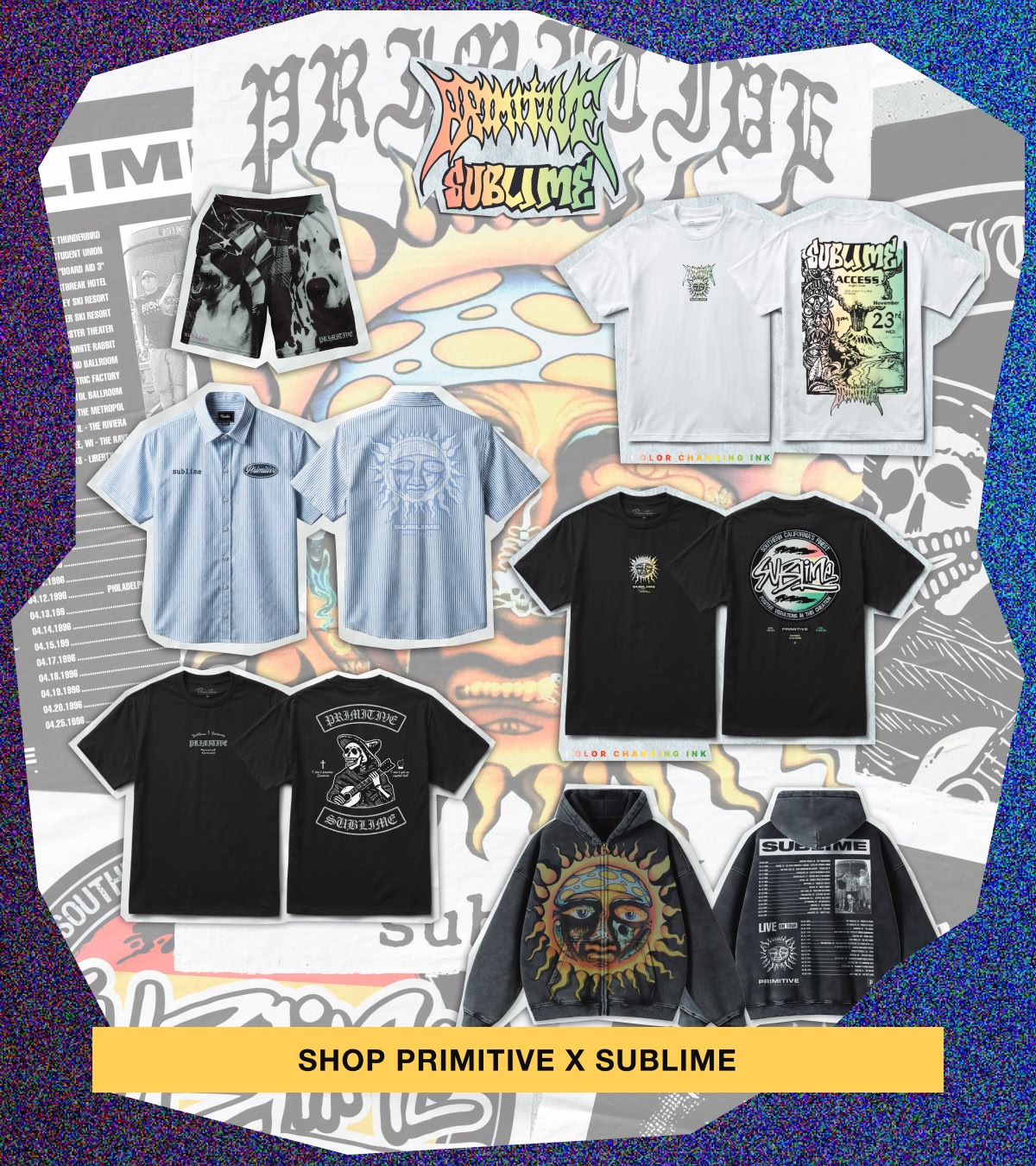 Shop Primitive x Sublime, featuring new tees, work shirts and hoodies