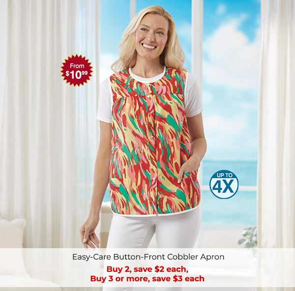 Easy-Care Button-Front Cobbler Apron. From $10.99