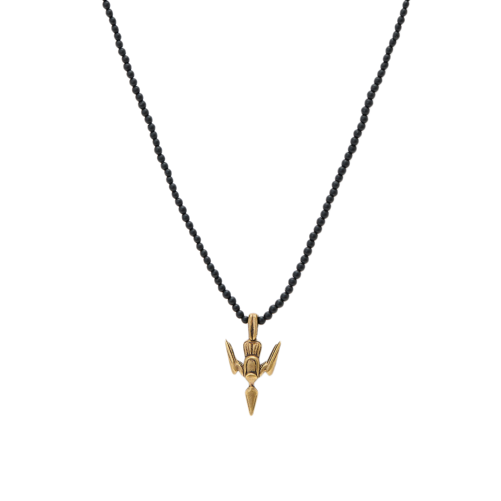 DIAMOND BRASS ONYX PENDANT NECKLACE
