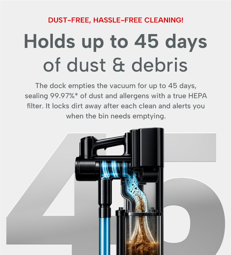 Holds up to 45 days of dust & debris