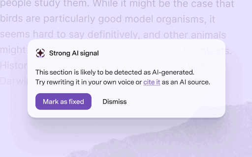 Notification suggests text may be AI-generated, offers options.