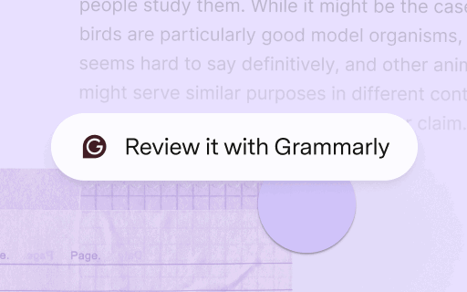 Grammarly button over text and graph background.