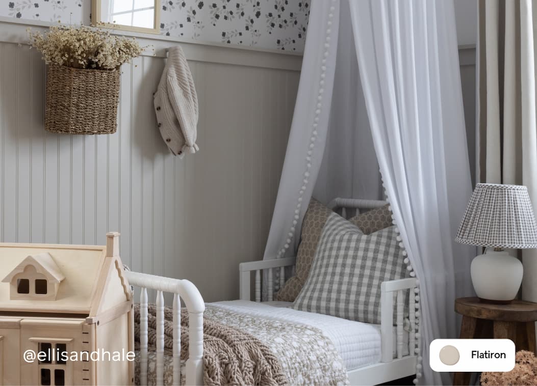 Kid's room featuring neutral taupe paint color Flatiron