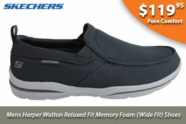 Skechers Mens Harper Walton Relaxed Fit Memory Foam Wide Fit Shoes
