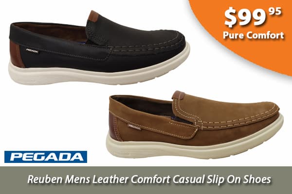 Pegada Reuben Mens Leather Comfort Casual Slip On Shoes Made In Brazil