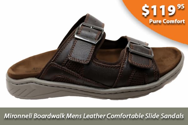 Mironneli Boardwalk Mens Leather Comfortable Slide Sandals