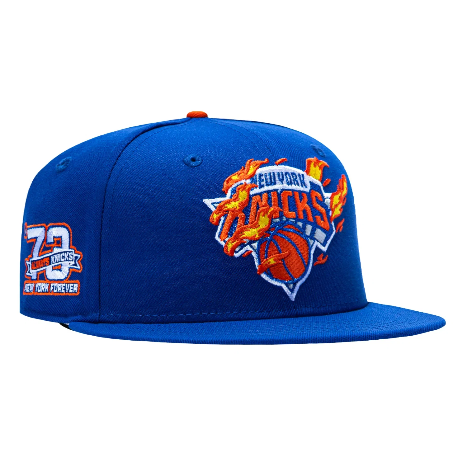 Image of New Era 59Fifty New York Knicks 1973 New York Forever Patch Flame Hat - Royal