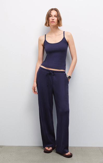 Organic Pointelle Pant in Midnight