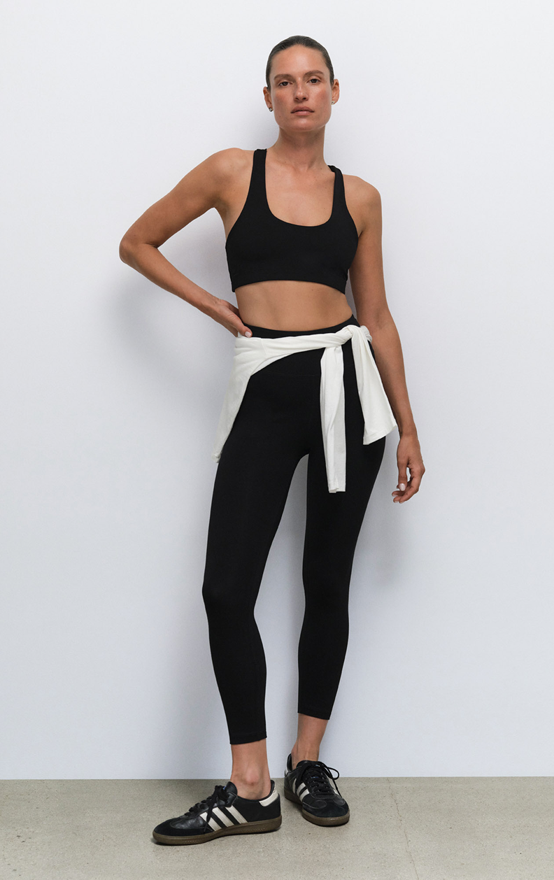 Organic Stretch Midi Legging in Jet Black