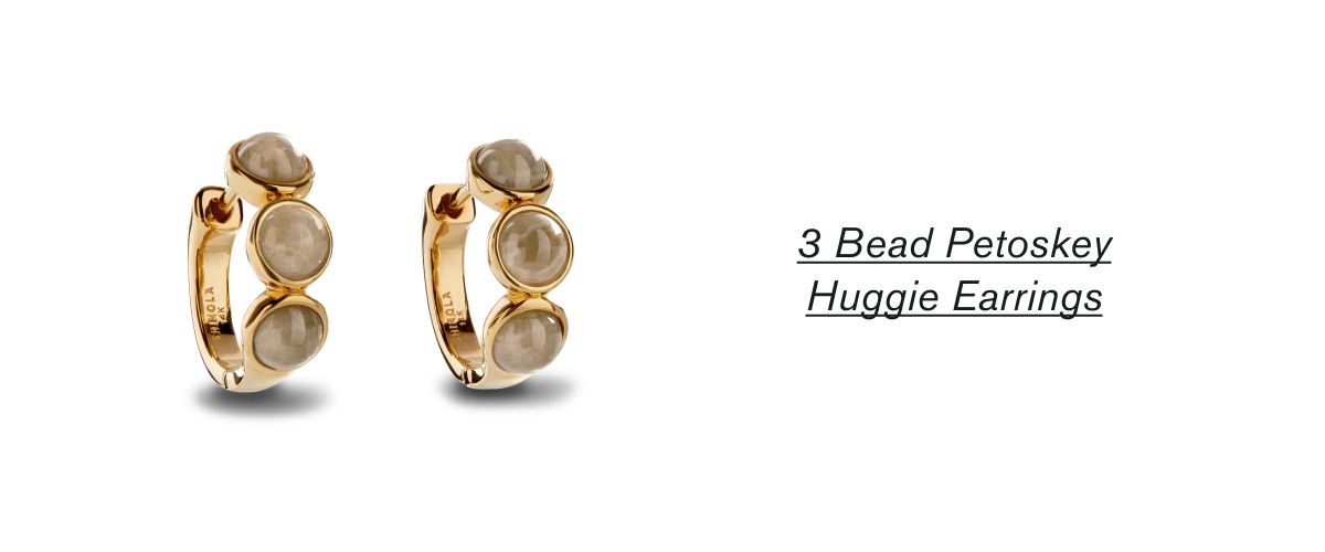3 Bead Petoskey Huggie Earrings