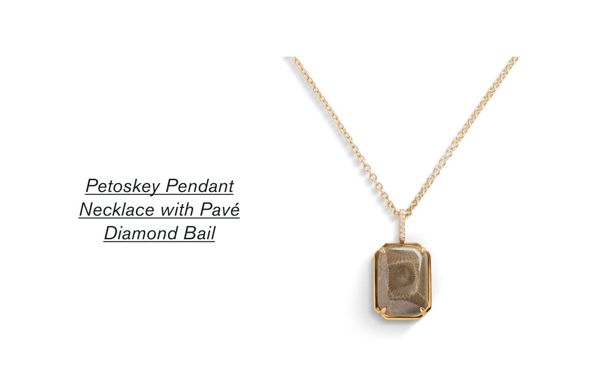  Petoskey Pendant Necklace with Pave Diamond Bail