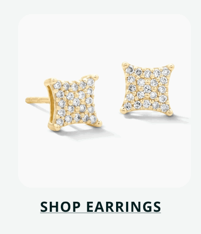 Gold square kite-shaped studs set with pave diamonds. Click here to shop earrings