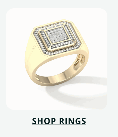 Men's gold square signet ring with diamond-paved center & tiered border. Click here to shop rings