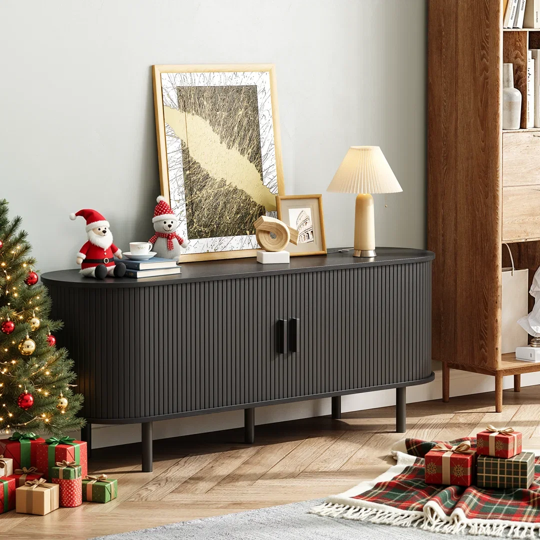 Jalonda Modern Wood TV Stand with Storage and Shelves