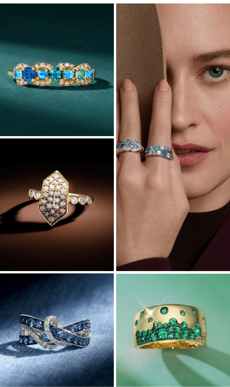 Various gemstone jewelry. Vibrant gemstones balanced with polished design. 