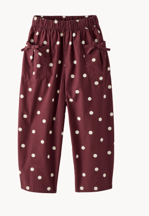 Poplin Dot Bow Pocket Pants - Dots on Brown