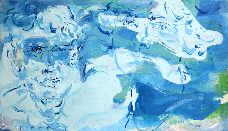 Blue abstract man painting