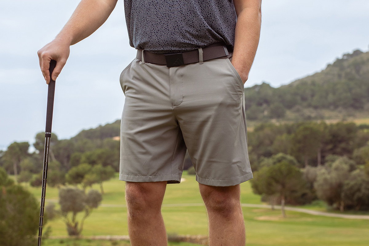 Golfer modelling Stromberg Shorts