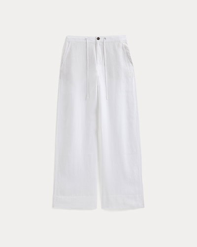 Image | Wide-Leg Drawstring Pant in Linen | White 