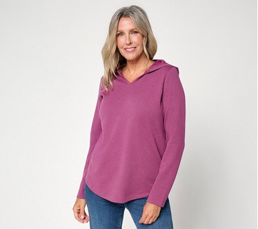 Belle by Kim Gravel ScubaLuxe Waffle Knit V Neck Hoodie