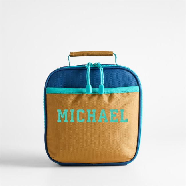 Image of Navy Blue and Ocher Colorblock Standard Soft Insulated Kids Lunch Box