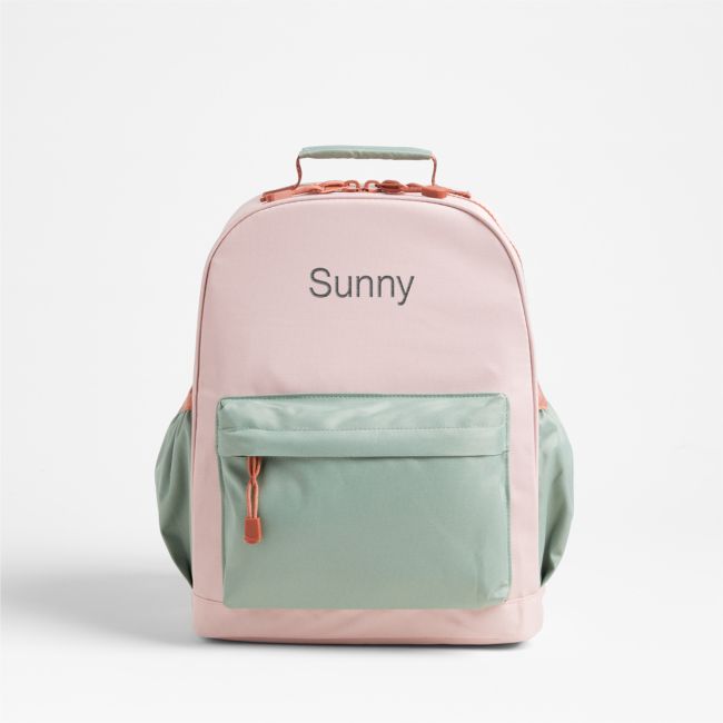 Image of Pink and Mint Green Colorblock Medium Kids Backpack with Side Pockets