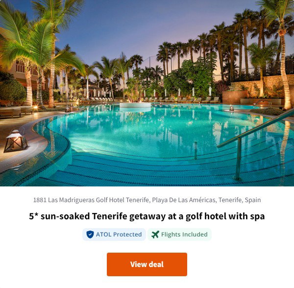 5* sun-soaked Tenerife getaway at a golf hotel with spa