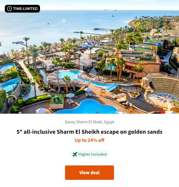 5* all-inclusive Sharm El Sheikh escape on golden sands